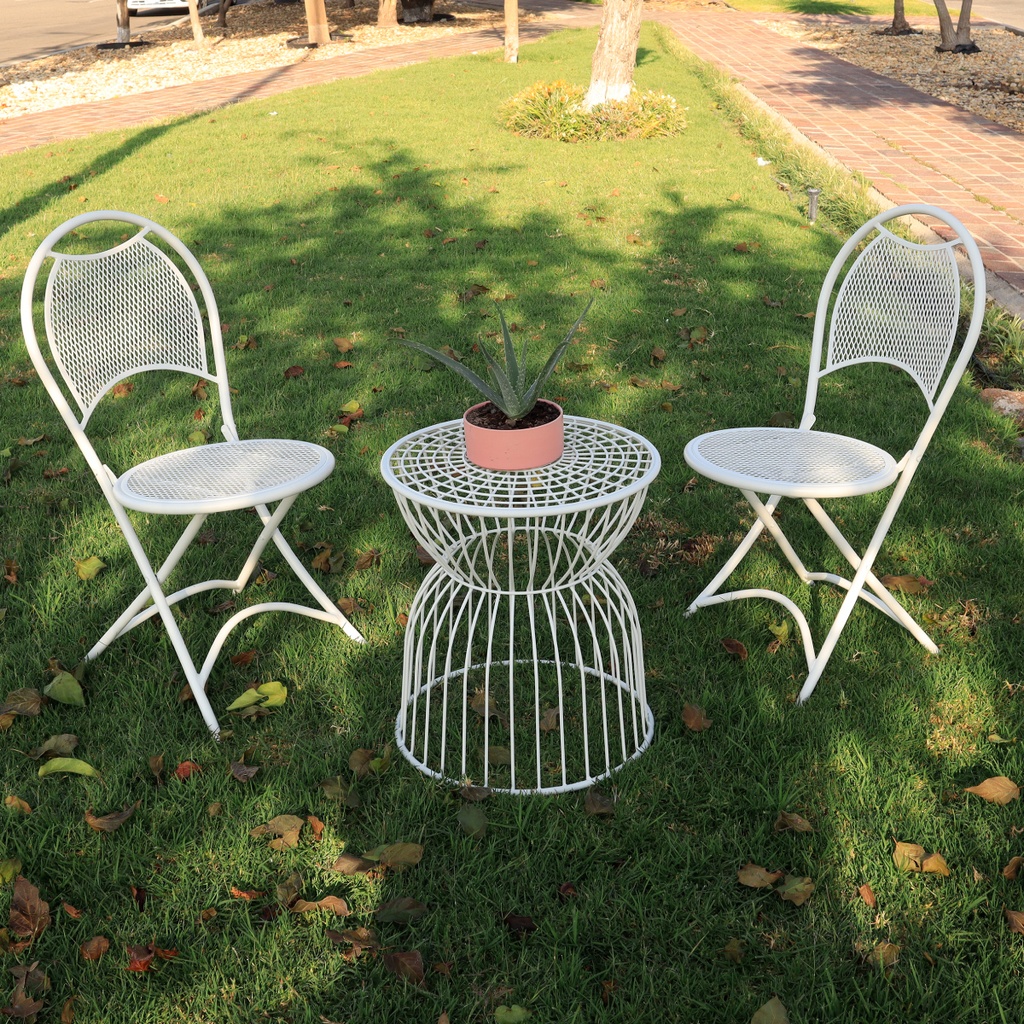 Silla metálica para exteriores jardín tipo jaula color blanco