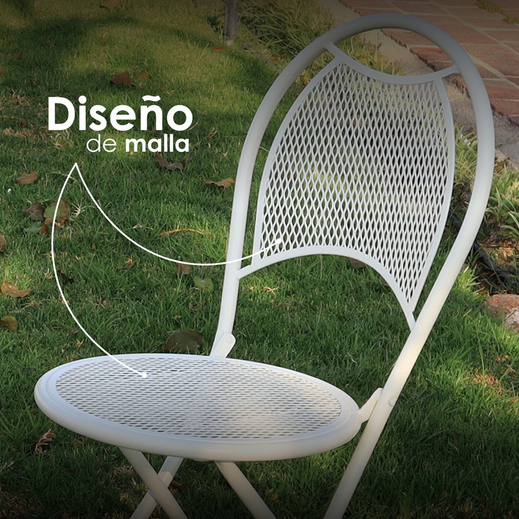 Silla metálica para exteriores jardín tipo jaula color blanco