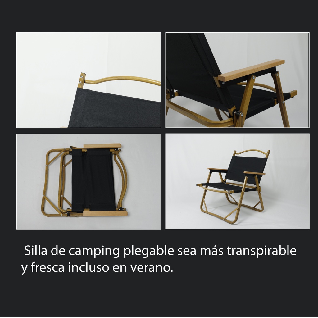 Silla plegable camping de metal negra