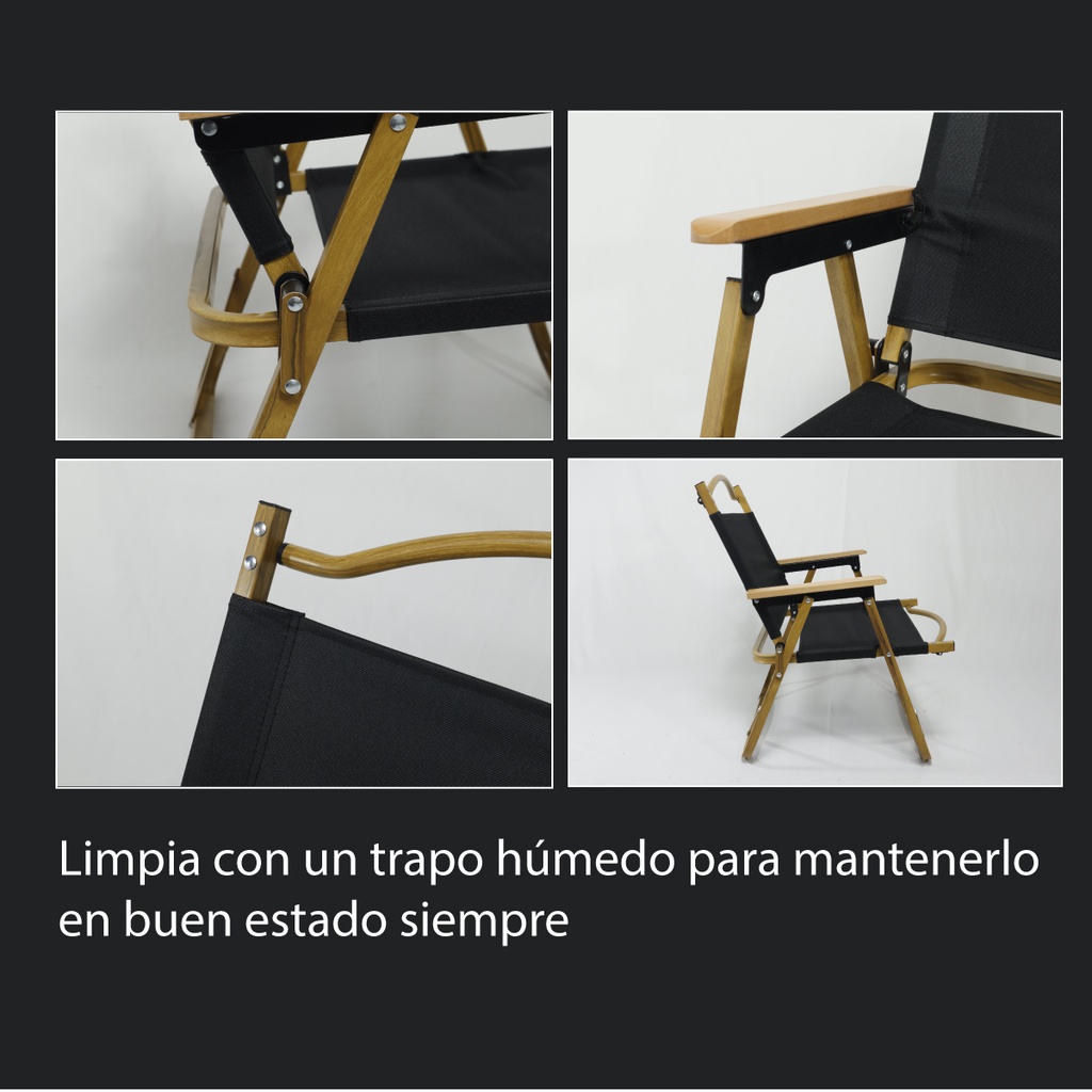 Silla plegable camping de metal negra