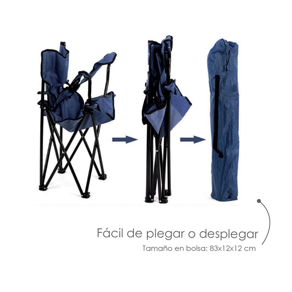 Silla plegable impermeable con funda y portavasos (Azul marino)