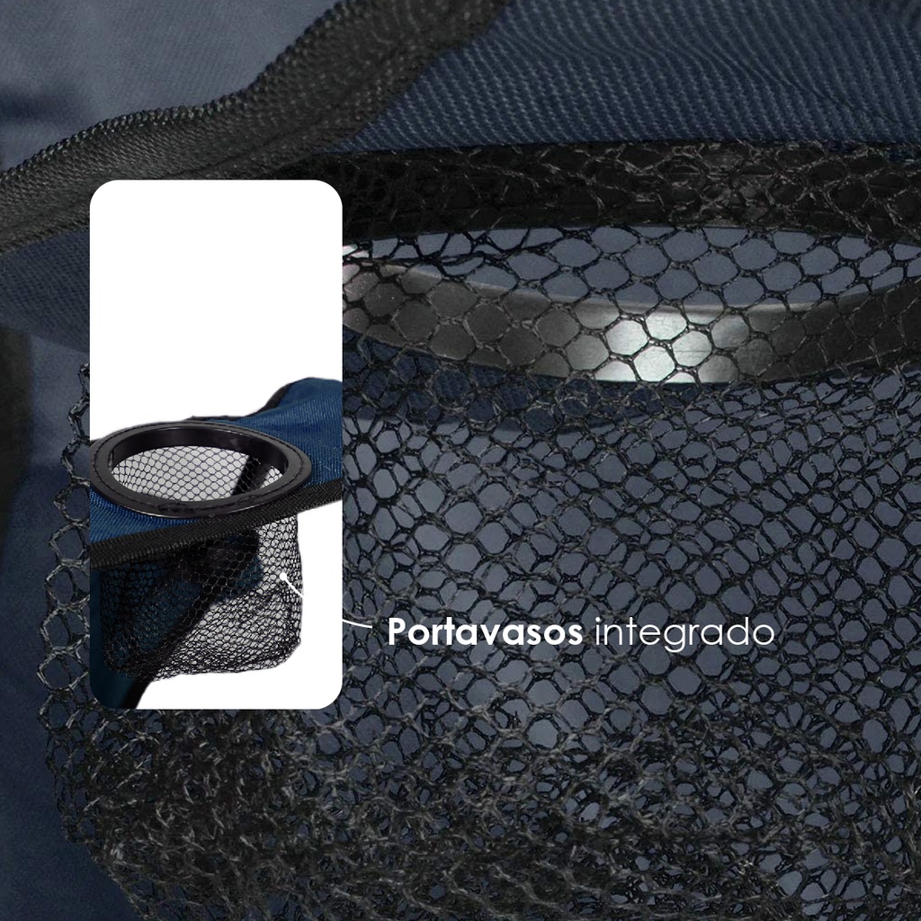 Silla plegable impermeable con funda y portavasos (Azul marino)