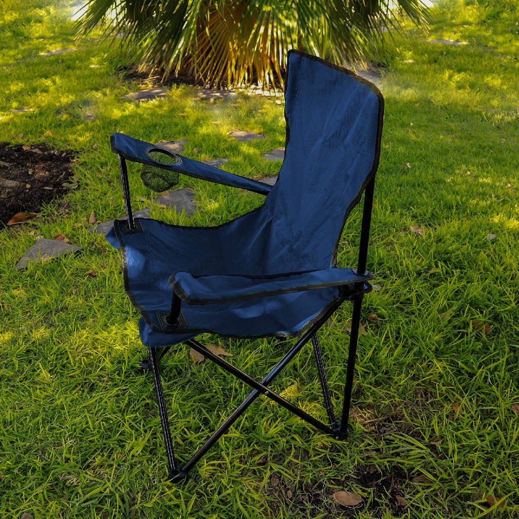 Silla plegable impermeable con funda y portavasos (Azul marino)