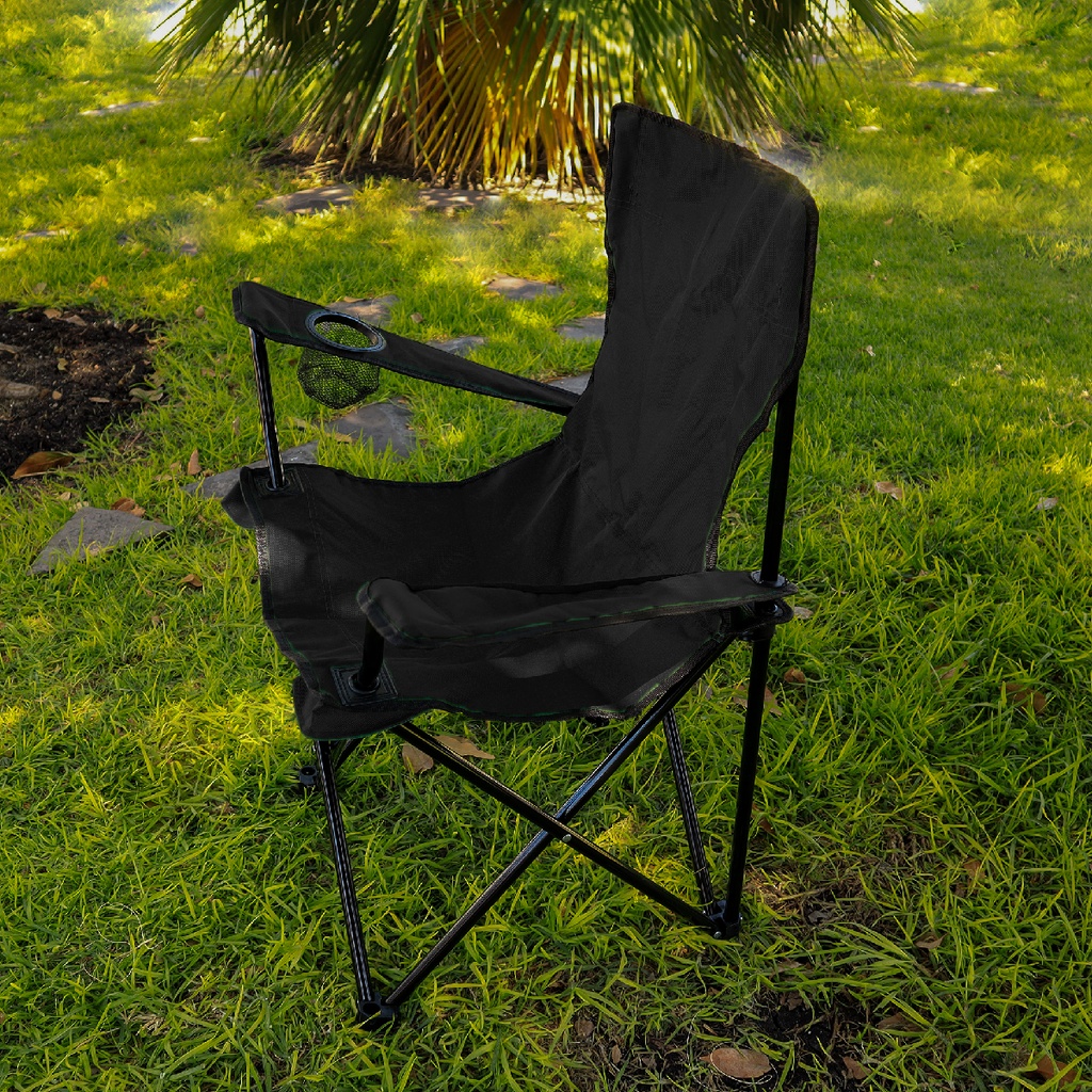 Silla plegable impermeable con funda y portavasos Negro