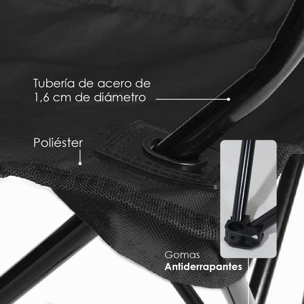 Silla plegable impermeable con funda y portavasos Negro