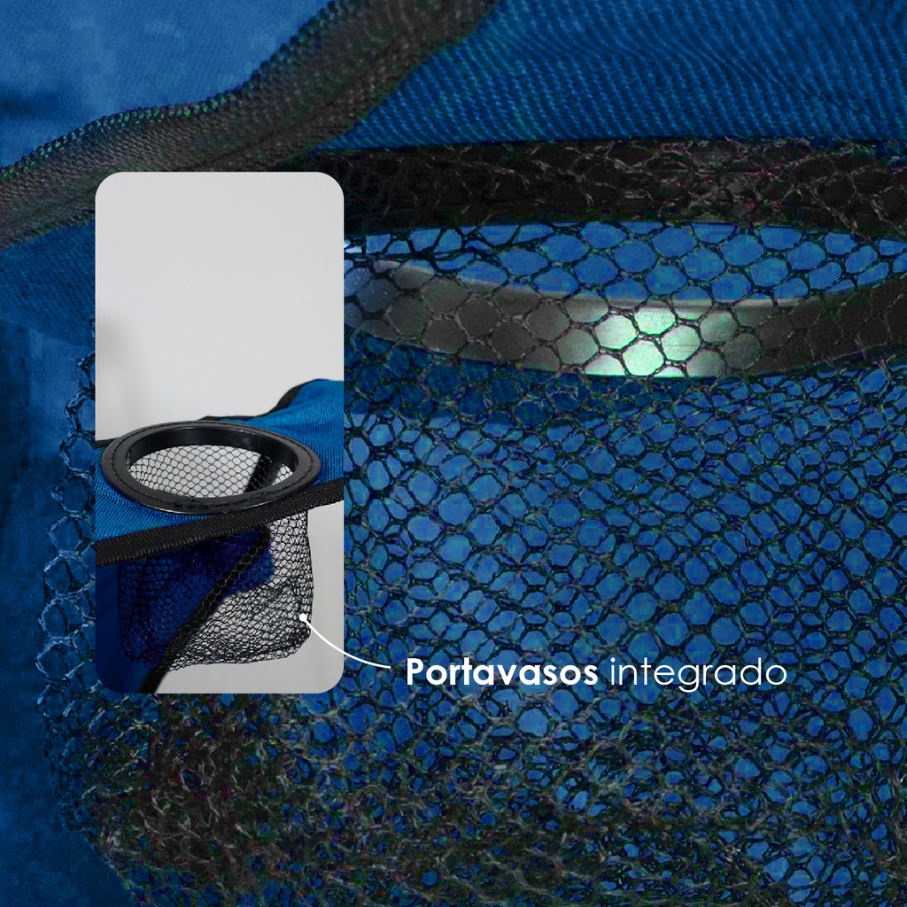 Silla plegable impermeable con funda y portavasos (Azul Claro)