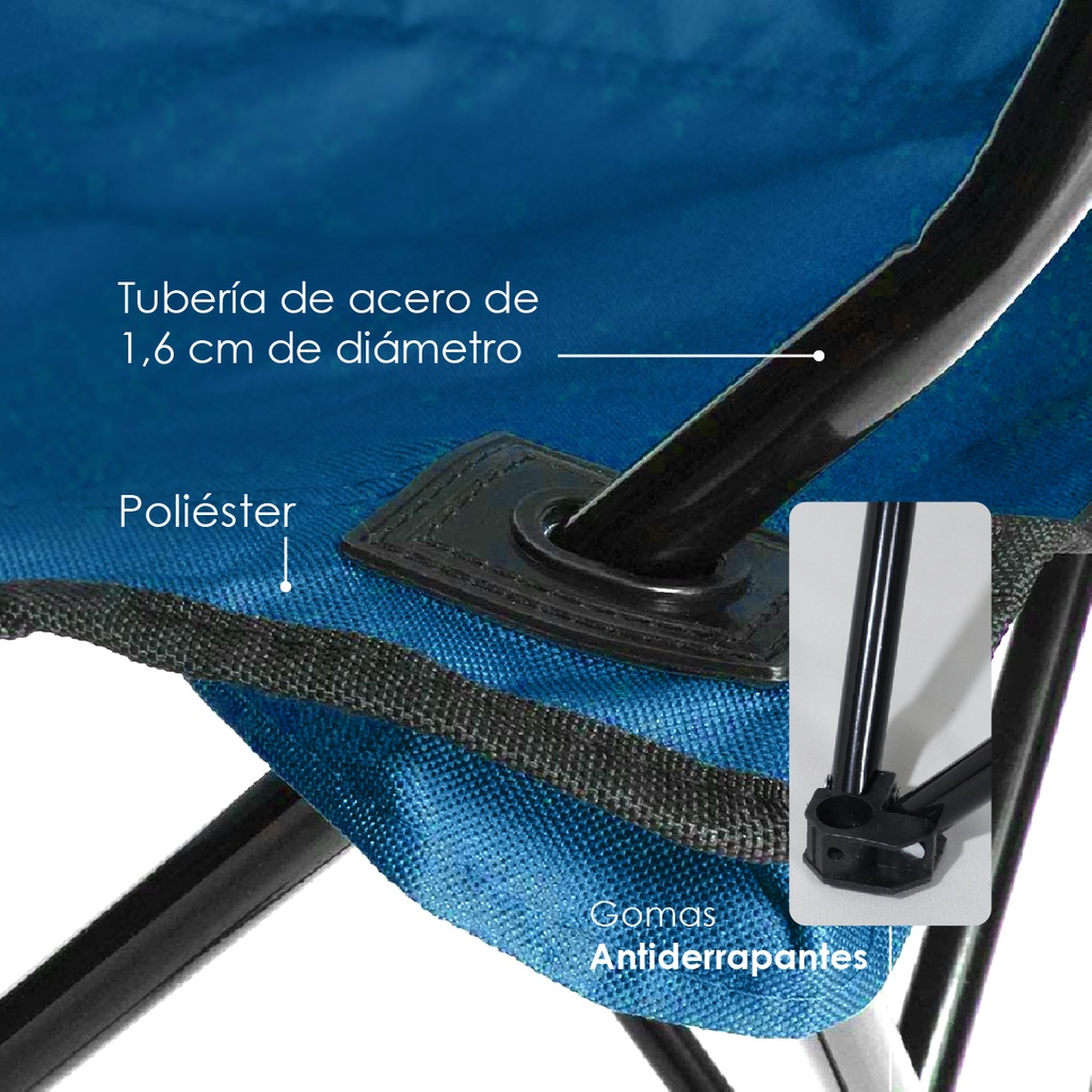 Silla plegable impermeable con funda y portavasos (Azul Claro)