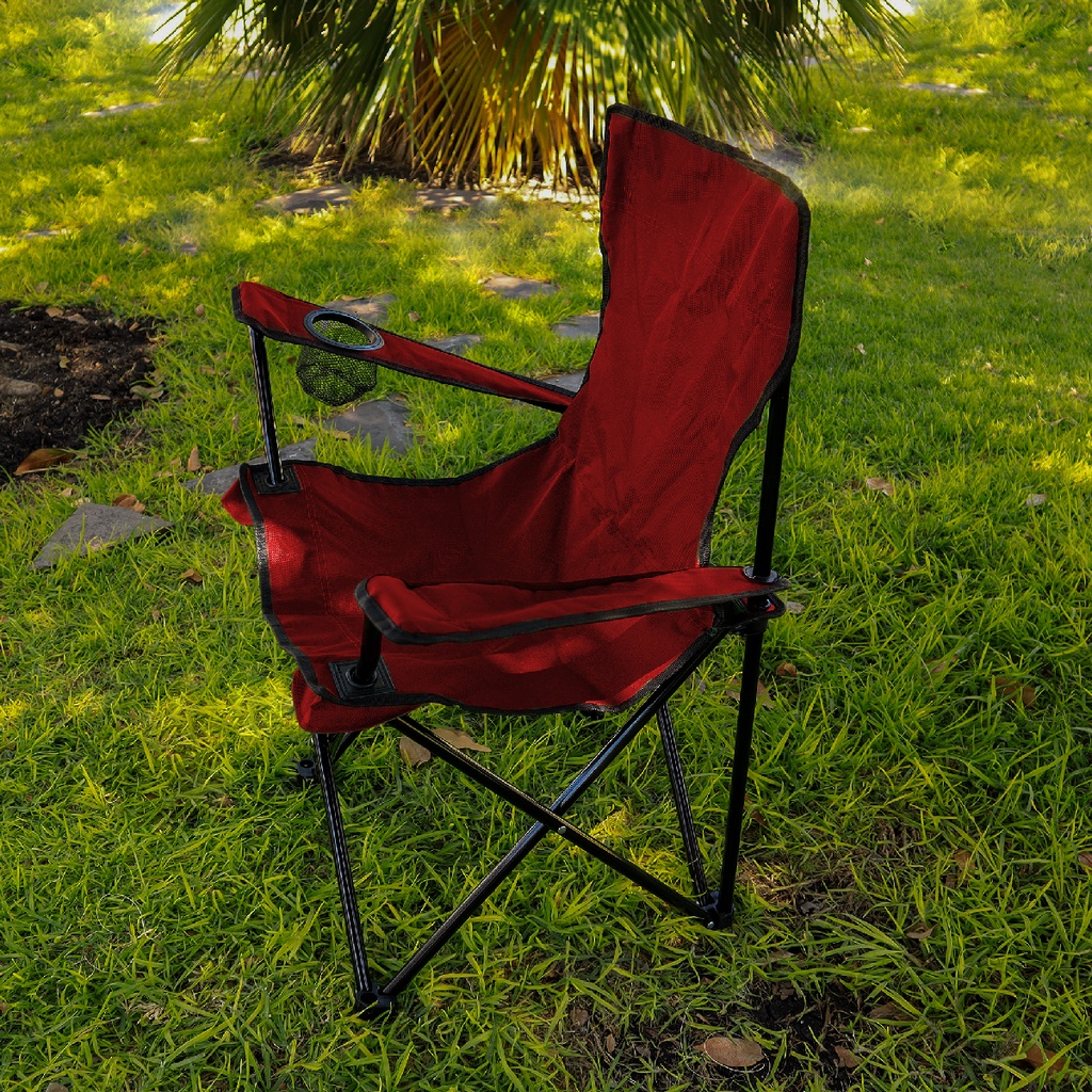 Silla plegable impermeable con funda y portavasos (Rojo)