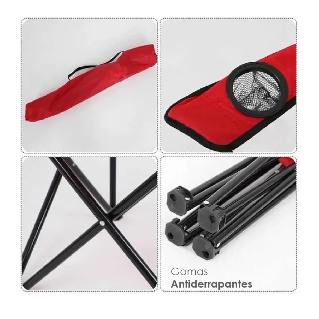 Silla plegable impermeable con funda y portavasos (Rojo)