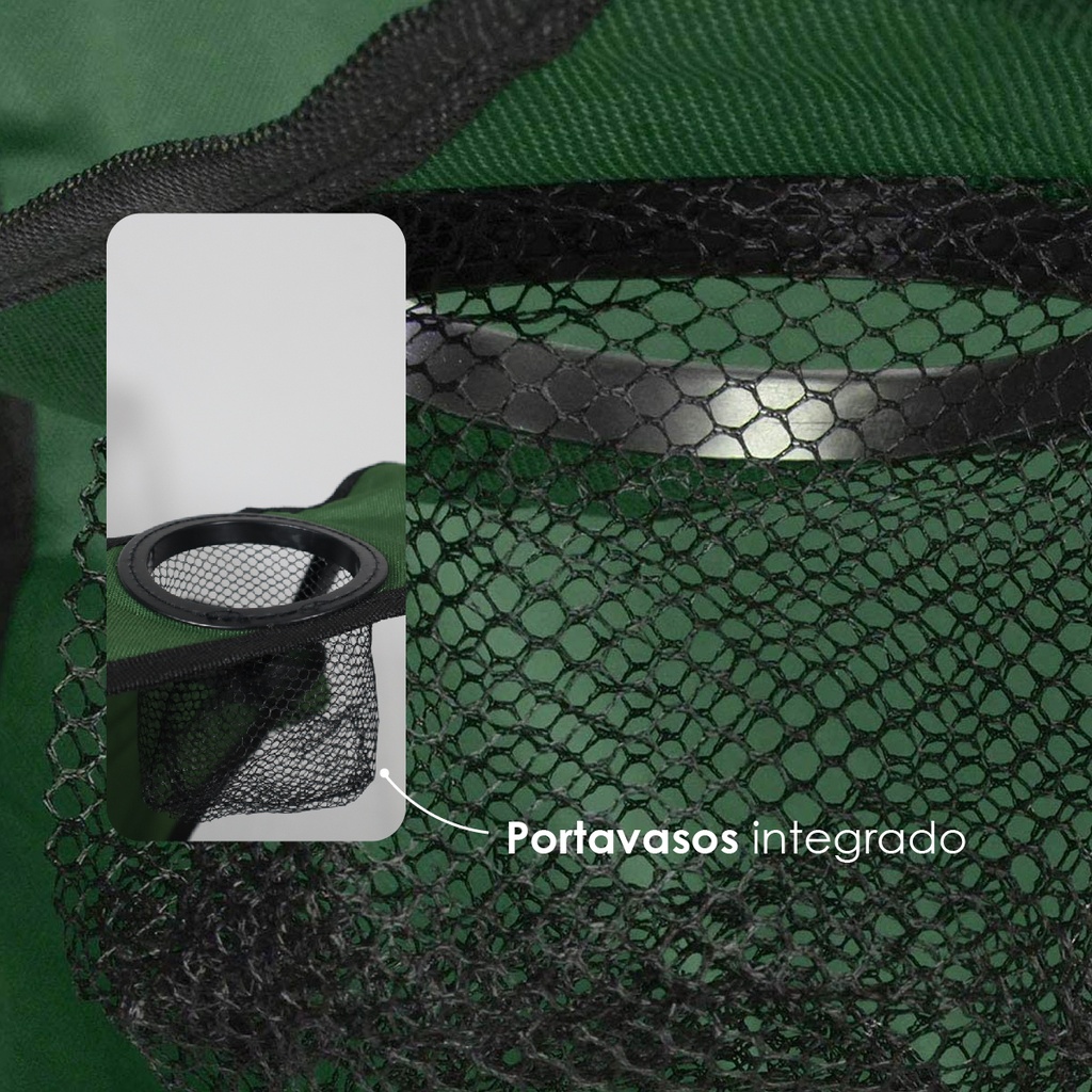 Silla plegable impermeable con funda y portavasos (Verde)