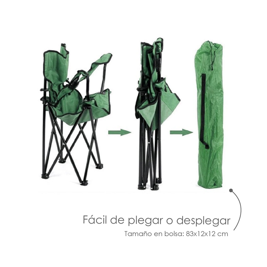 Silla plegable impermeable con funda y portavasos (Verde)