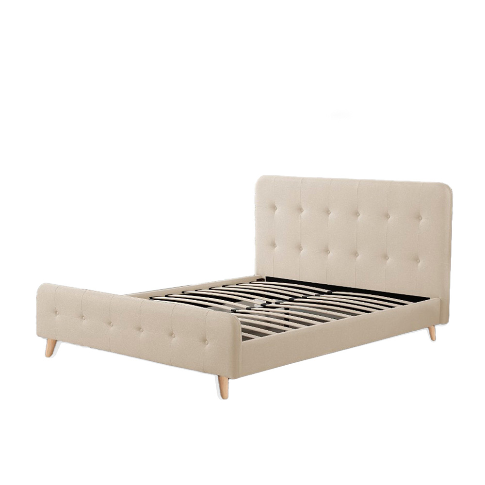 Base Con Cabecera Cama-578 de Madera King Lino Color Beige