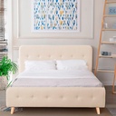 Base Con Cabecera Cama-578 de Madera King Lino Color Beige