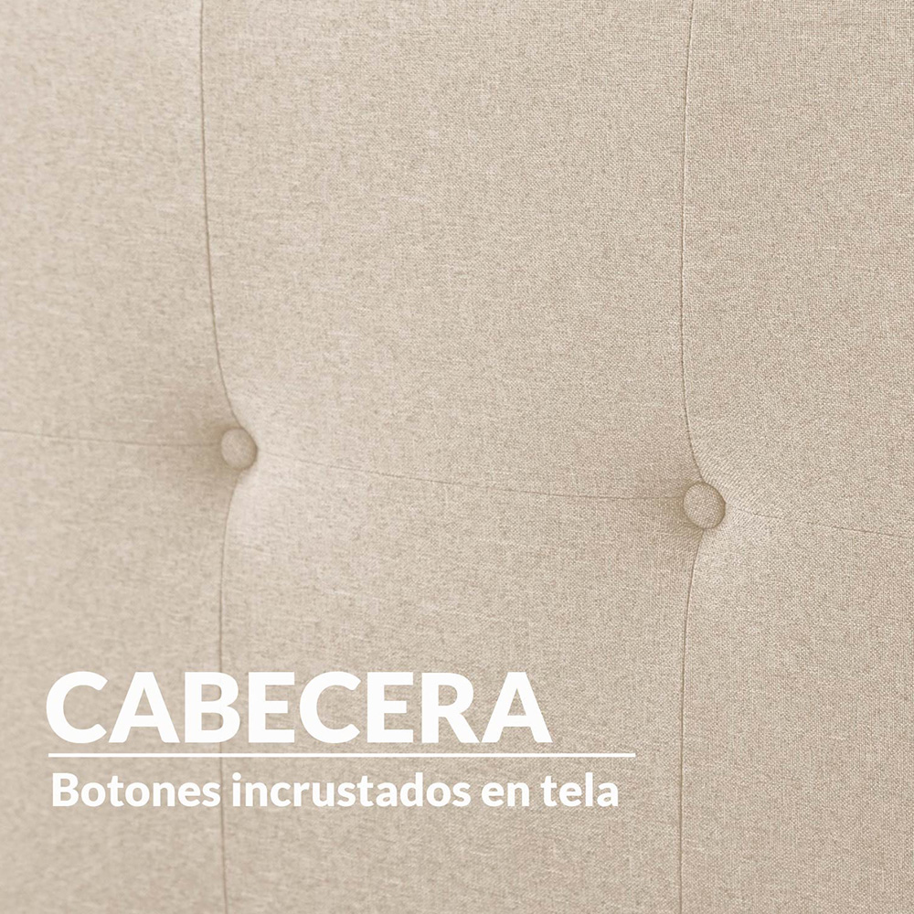Base Con Cabecera Cama-578 de Madera King Lino Color Beige