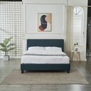 Base Con Cabecera Cama-P1004 de Madera Matrimonial Lino Color Verde