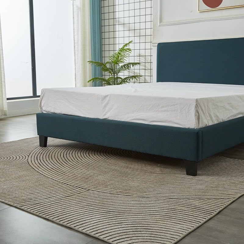 Base Con Cabecera Cama-P1004 de Madera Matrimonial Lino Color Verde