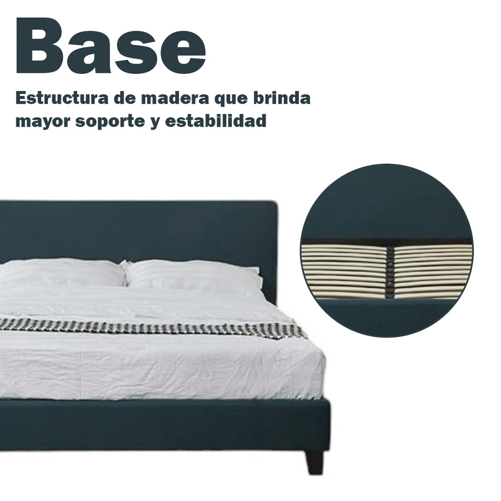 Base Con Cabecera Cama-P1004 de Madera Queen Lino Color Verde