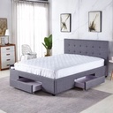 Base Con Cabecera Cama-P1940 de Madera King Lino Color Gris con Cajones