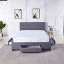 Base Con Cabecera Cama-PD054 de Madera King Lino Color Gris