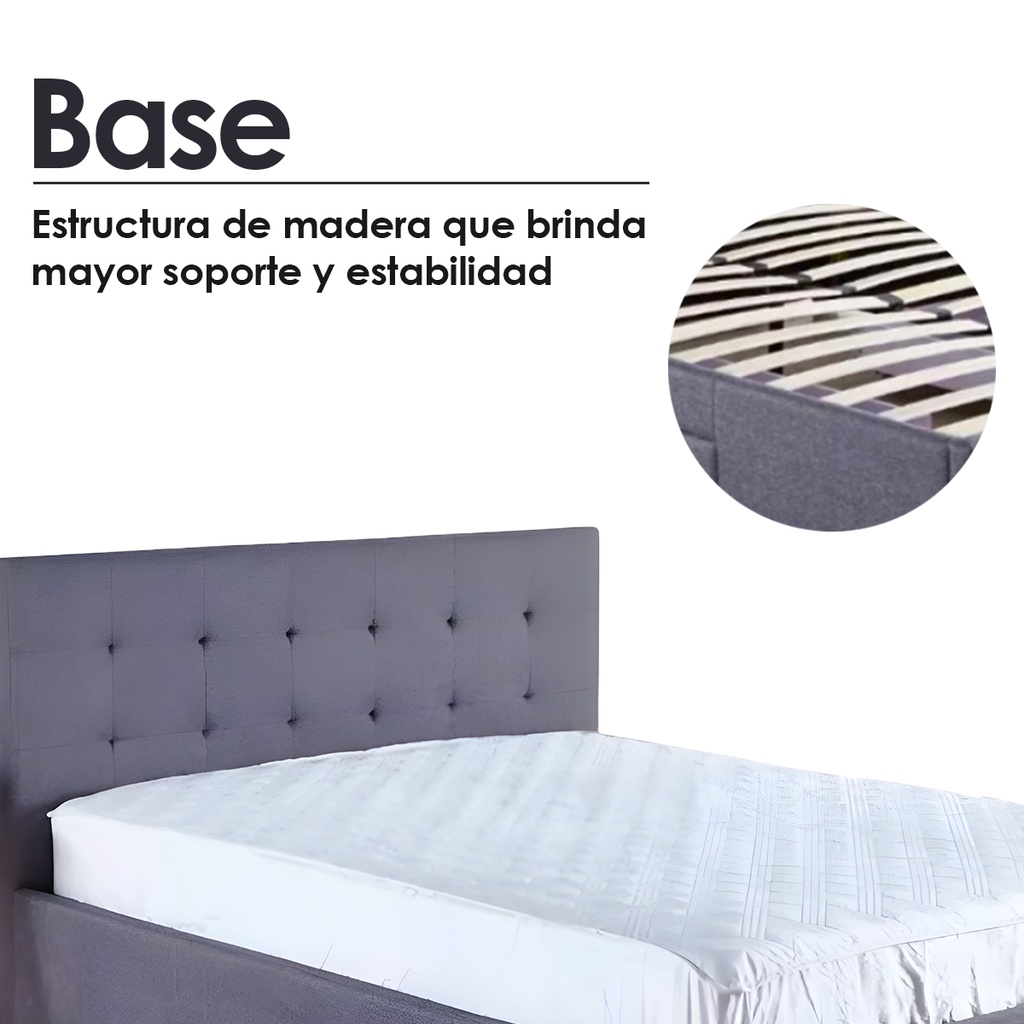 Base Con Cabecera Cama-PD054 de Madera King Lino Color Gris