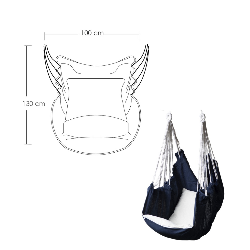 Silla colgante de algodón con cojín para exteriores e Interiores Azul marino