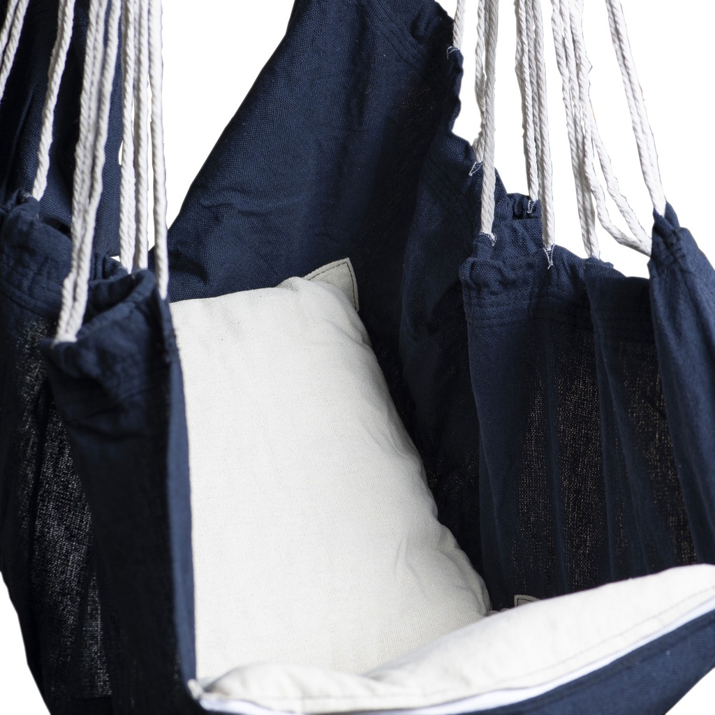 Silla colgante de algodón con cojín para exteriores e Interiores Azul marino