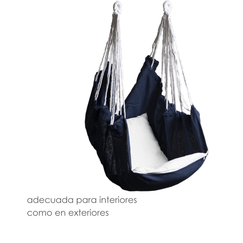 Silla colgante de algodón con cojín para exteriores e Interiores Azul marino