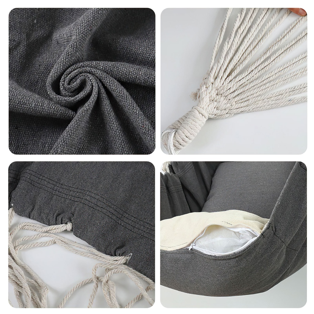 Silla colgante de algodón con cojín para exteriores e Interiores Gris Claro