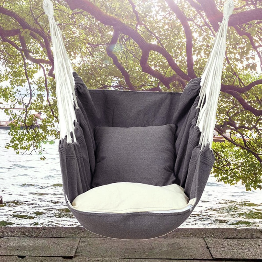 Silla colgante de algodón con cojín para exteriores e Interiores Gris Claro