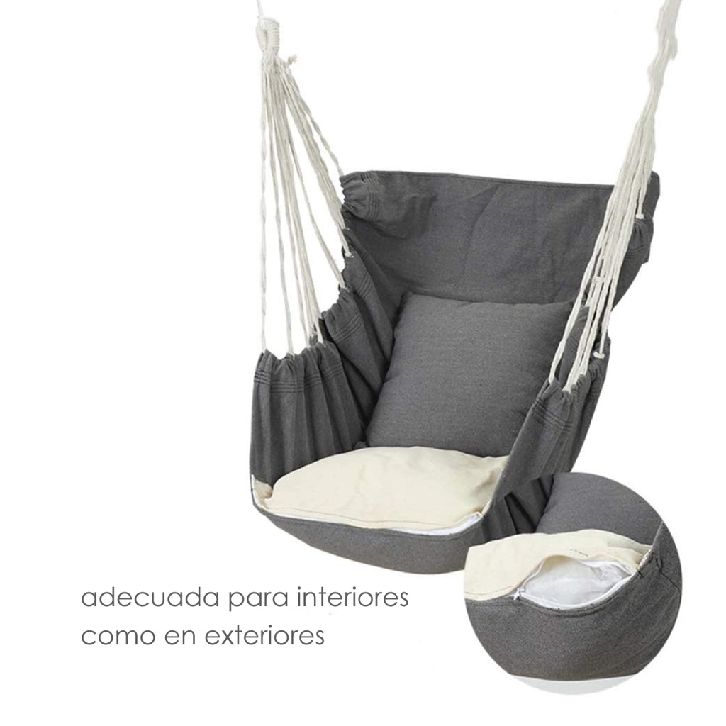 Silla colgante de algodón con cojín para exteriores e Interiores Gris Claro