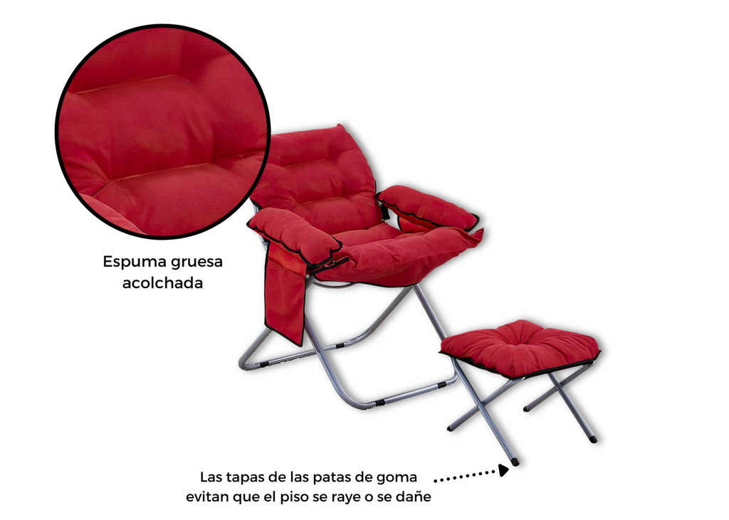 Silla plegable acolchada con taburete (Rojo)