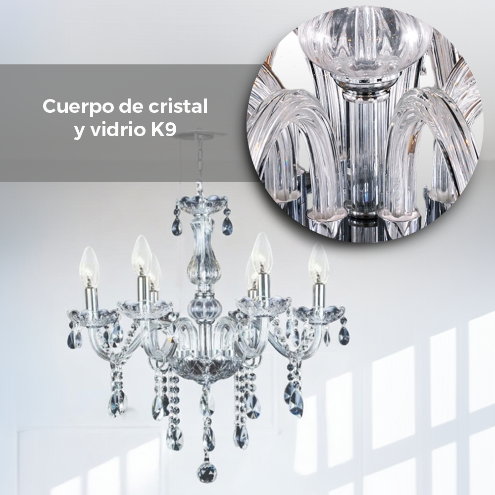 Lámpara candil de cristal candelabro 6 focos