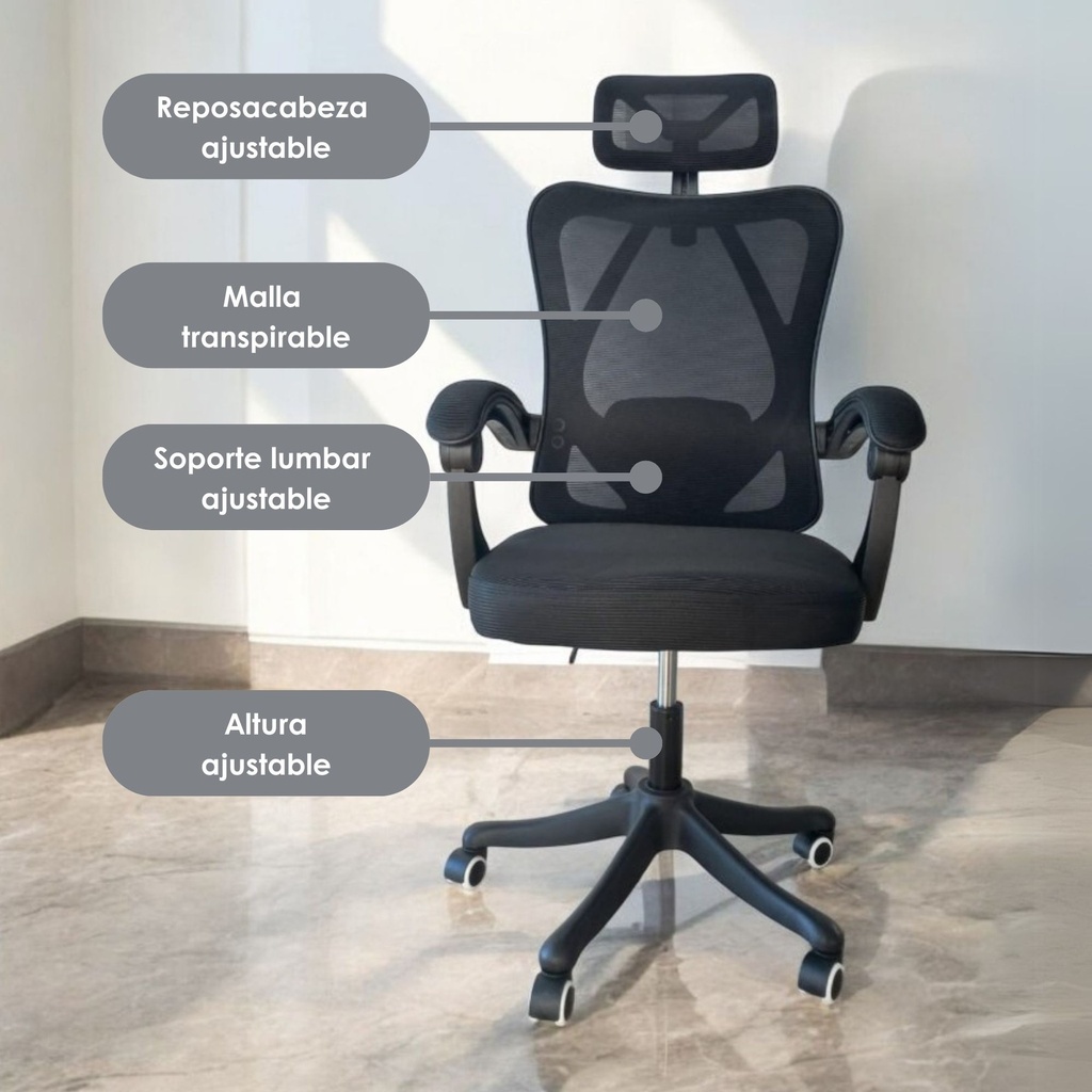 Silla Para Oficina Ergonomica con Soporte Lumbar Negro