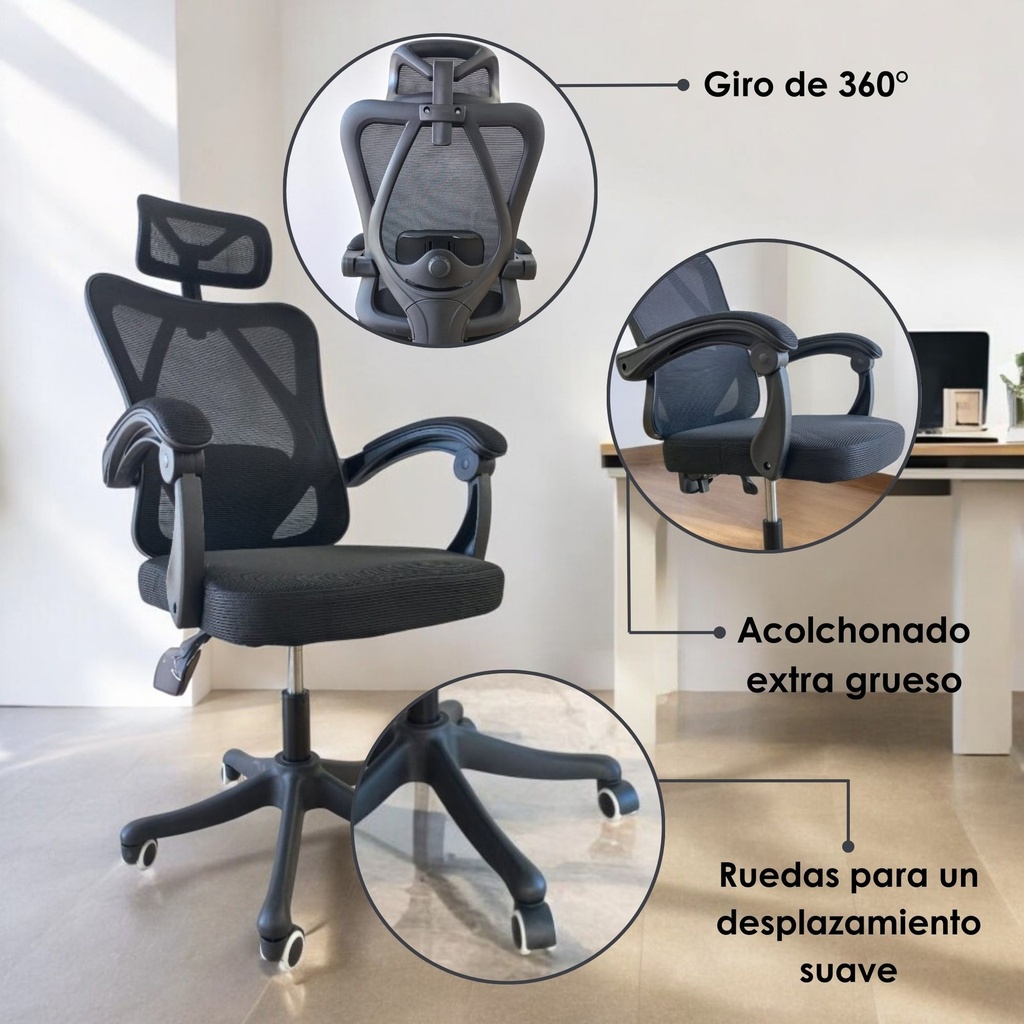 Silla Para Oficina Ergonomica con Soporte Lumbar Negro