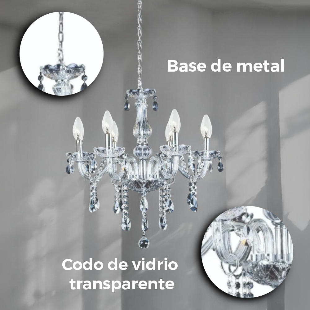 Lámpara candil de cristal candelabro 6 focos