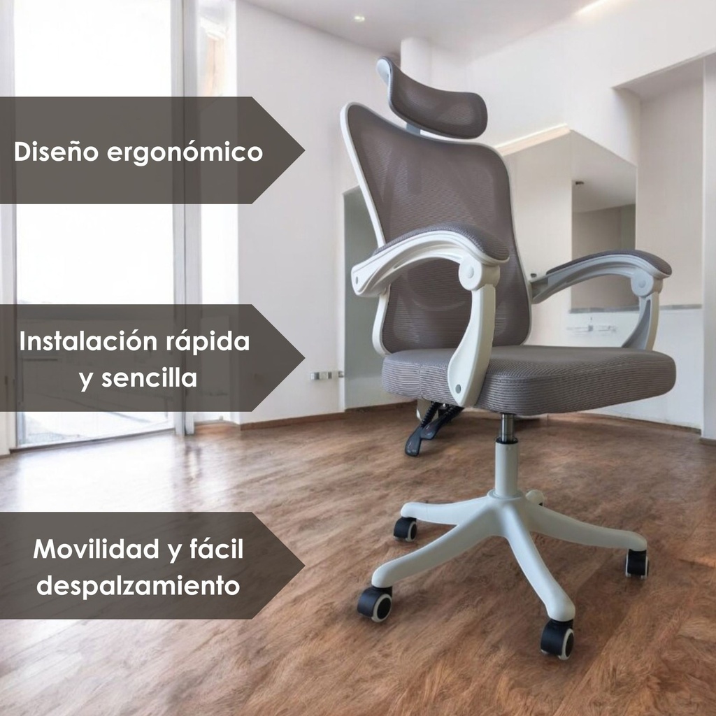 Silla Para Oficina Ergonómica con Soporte Lumbar Blanca