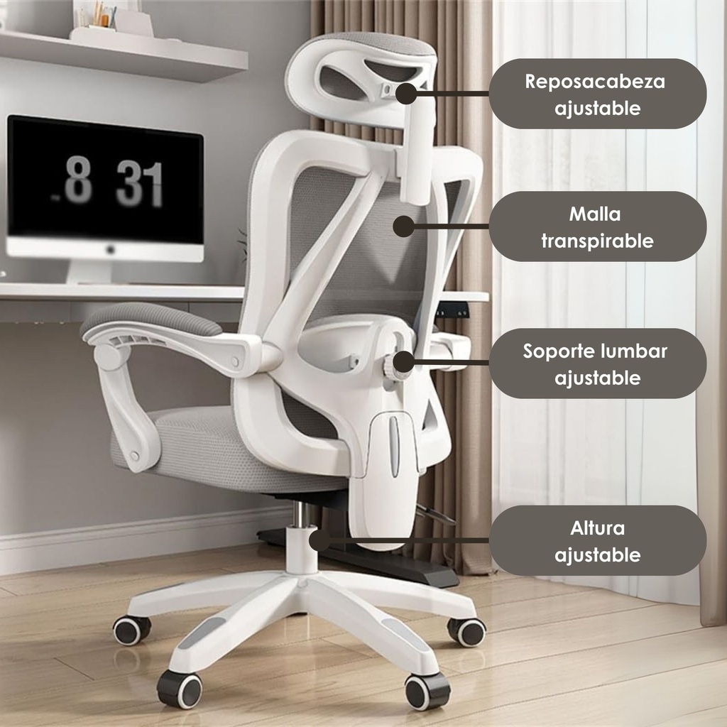 Silla Para Oficina Ergonómica con Soporte Lumbar Blanca