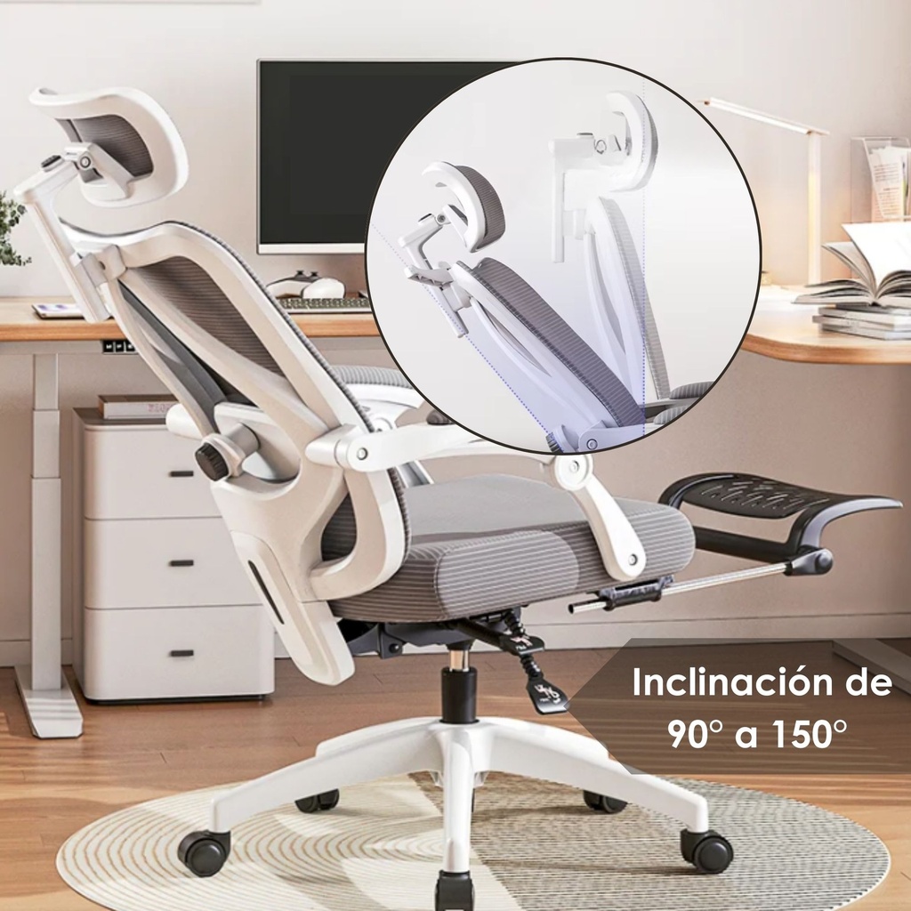 Silla Para Oficina Ergonómica con Soporte Lumbar Blanca