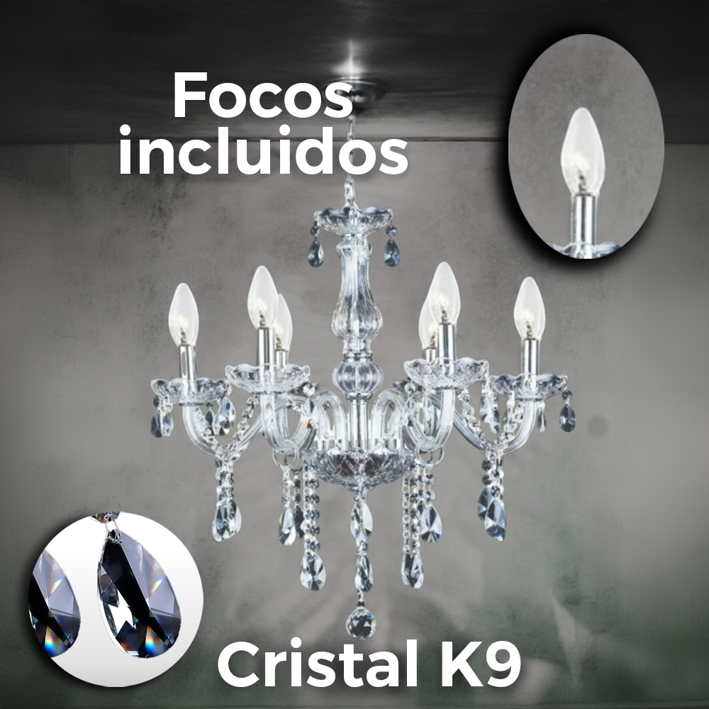 Lámpara candil de cristal candelabro 6 focos