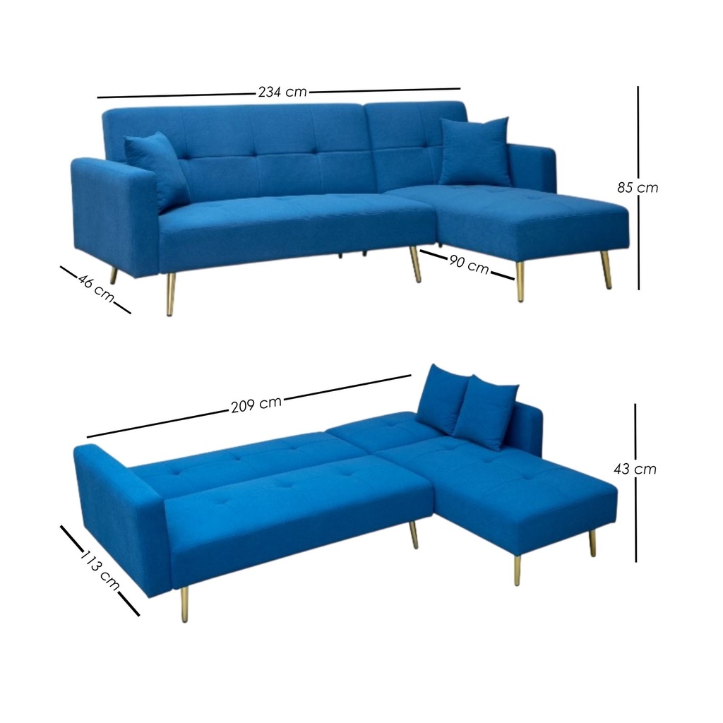 Sofa Cama 4 Plazas en L con antebrazos Azul