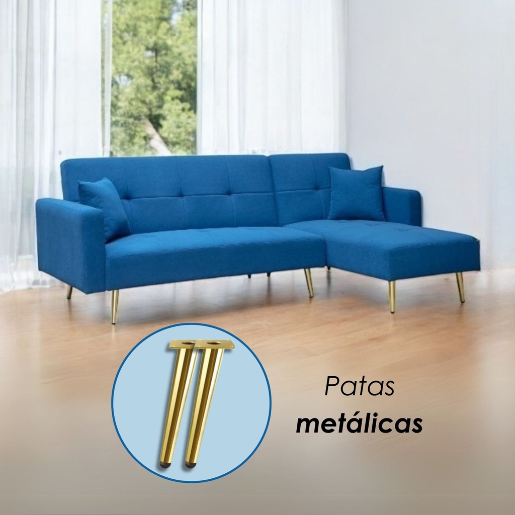 Sofa Cama 4 Plazas en L con antebrazos Azul
