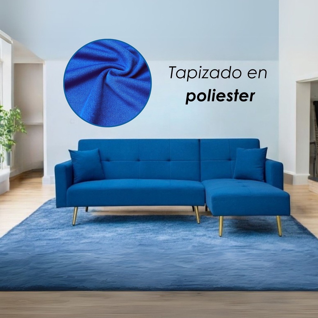 Sofa Cama 4 Plazas en L con antebrazos Azul
