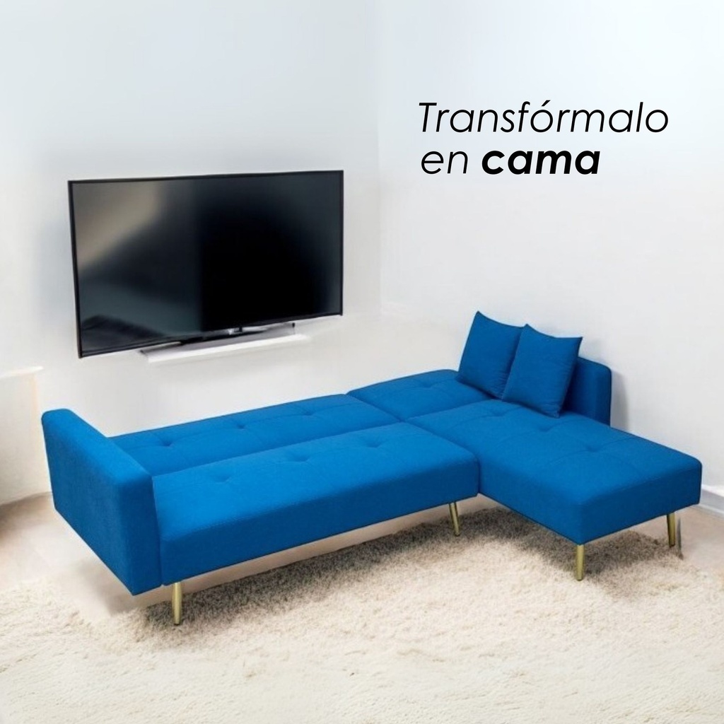 Sofa Cama 4 Plazas en L con antebrazos Azul