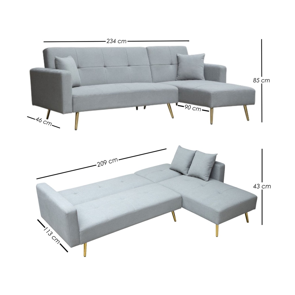 Sofa Cama 4 Plazas en L con antebrazos Gris