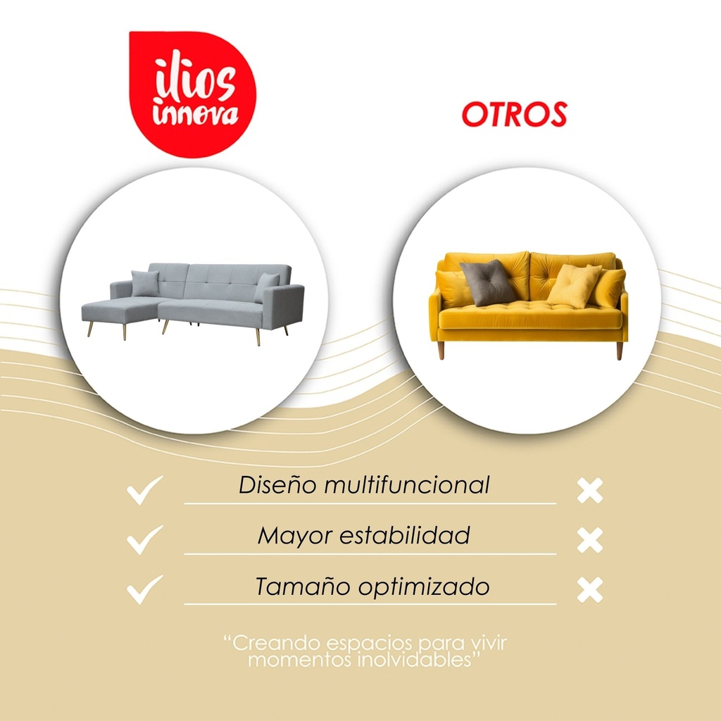 Sofa Cama 4 Plazas en L con antebrazos Gris