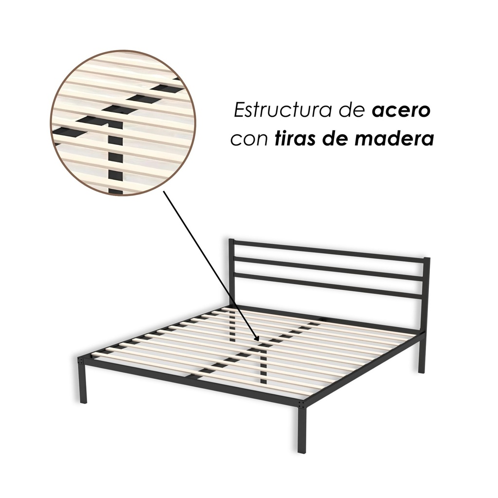 Base con Cabecera Cama-Ind de Madera King