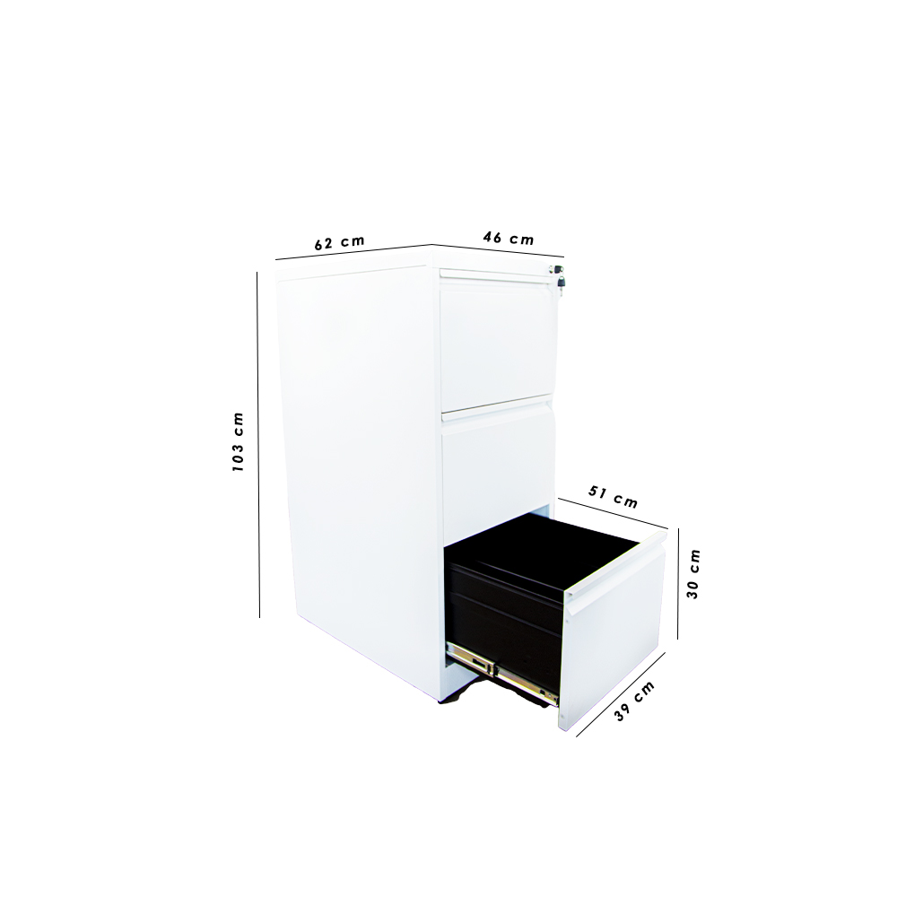 Archivero Metalico de 3 Cajones Blanco