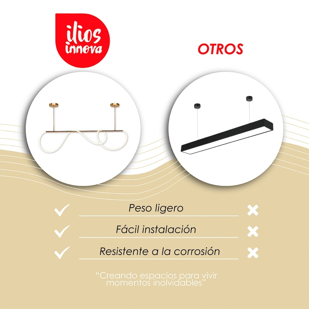 Lampara linea con estructura dorada