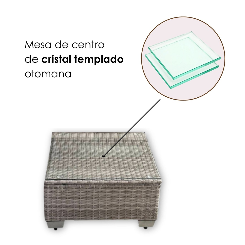 Juego de sala esquinera para jardín de mimbre exteriores para 6 personas color gris