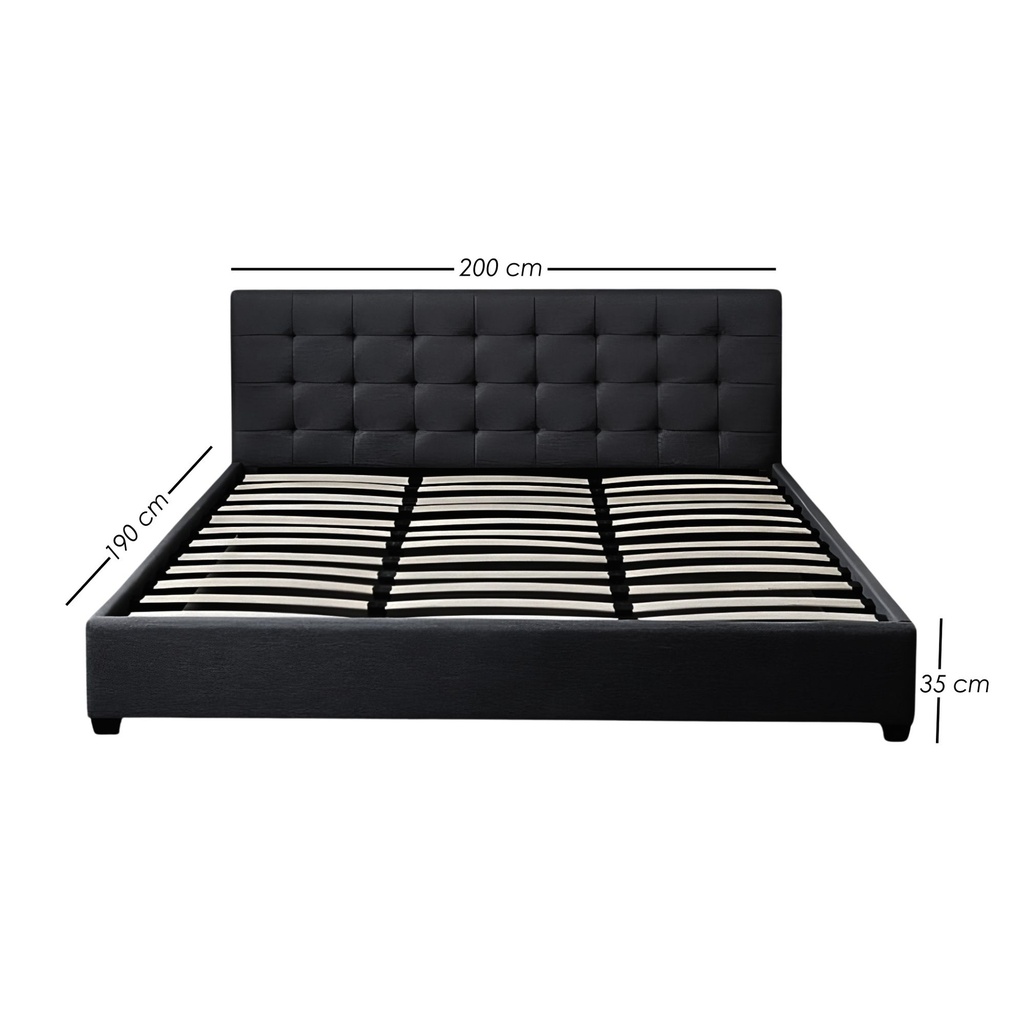 Base Con Cabecera Cama-PD054 de Madera King Lino Color Negro